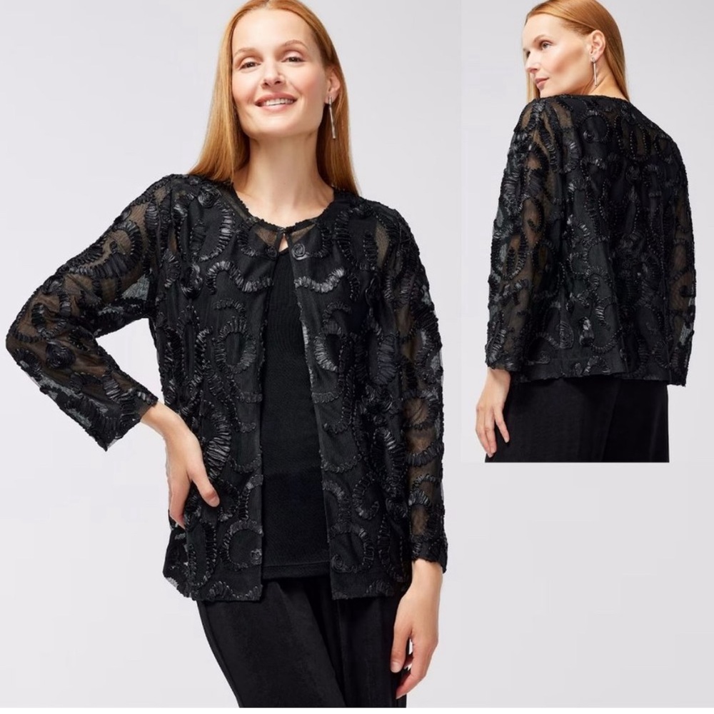 NWT Chicos Travelers Soutache Jacket Black Size 3
